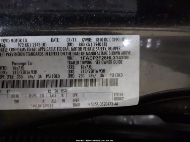 1FADP3F28HL314308 Ford FOCUS SE