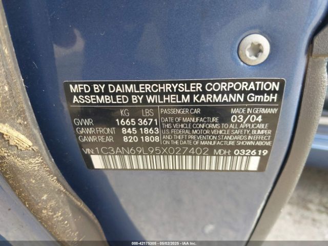 2005 CHRYSLER CROSSFIRE 1C3AN69L95X027402 Photo 8