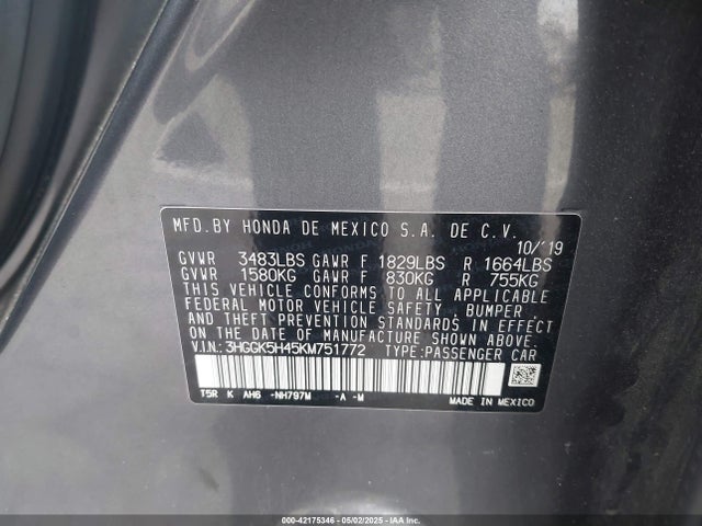 3HGGK5H45KM751772 Honda l15b1