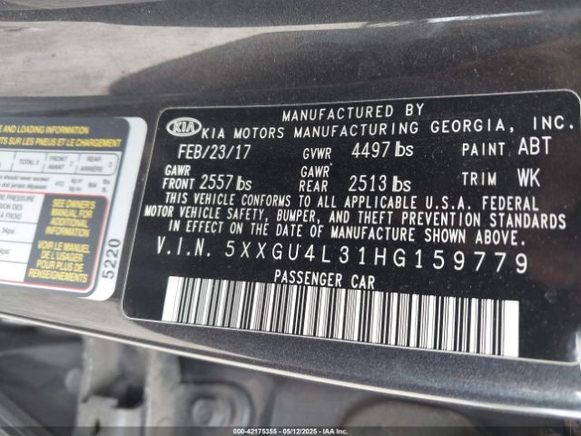 5XXGU4L31HG159779 KIA OPTIMA EX