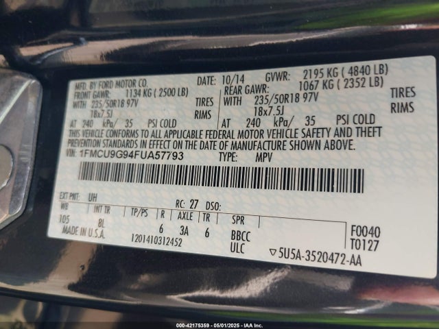 1FMCU9G94FUA57793 Ford ESCAPE SE