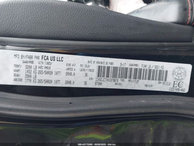 1C4SDJCTXHC878876 Dodge Durango R/t