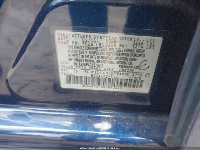 3N1AB7AP4GY277515 Nissan Sentra Fe+ S/s/sl/sr/sv