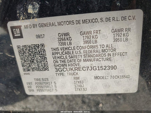 3GCUKREC7JG152390 Chevrolet Silverado 1500 1lt