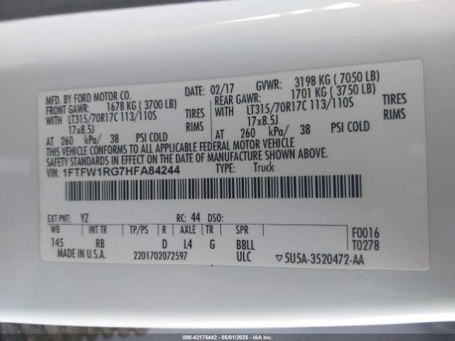 1FTFW1RG7HFA84244 Ford F-150 Raptor