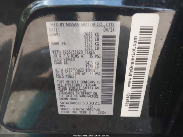5N1AL0MN3EC533821 Infiniti QX60