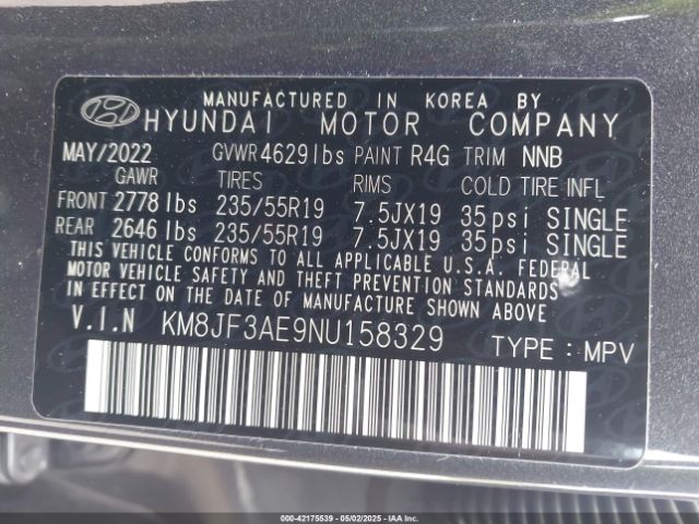 KM8JF3AE9NU158329 Hyundai Tucson N Line