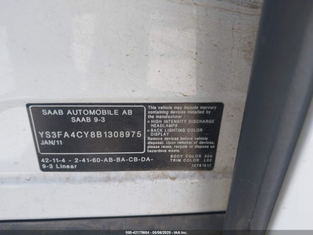 2011 SAAB 9-3 YS3FA4CY8B1308975 Photo 8