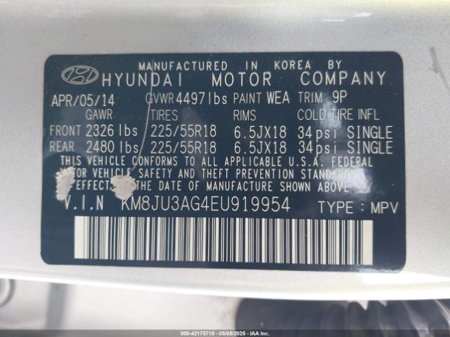KM8JU3AG4EU919954 Hyundai gdi theta ii
