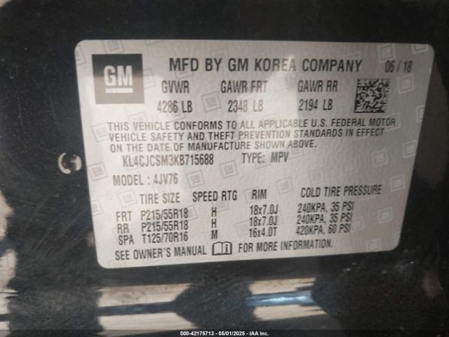 KL4CJCSM3KB715688 Buick Encore Fwd Essence