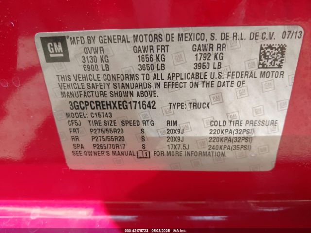 3GCPCREHXEG171642 Chevrolet Silverado 1500 1lt