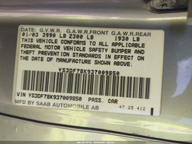 2003 SAAB 9-3 YS3DF78K937009850 Photo 8