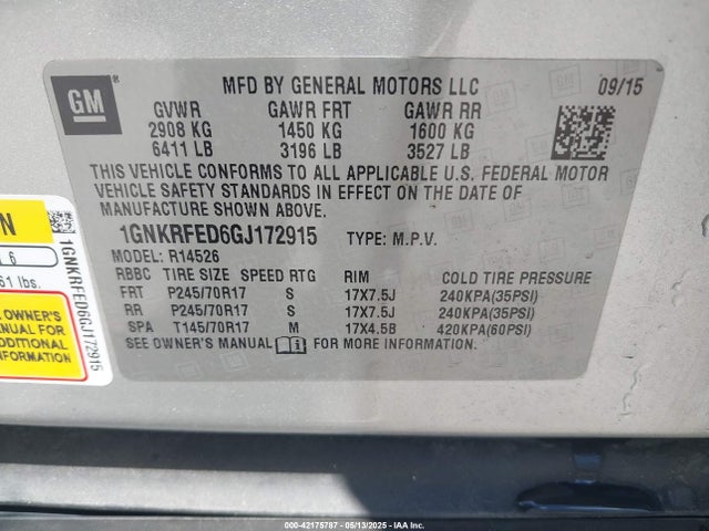 Chevrolet Traverse Ls 2016 1GNKRFED6GJ172915 Image 9