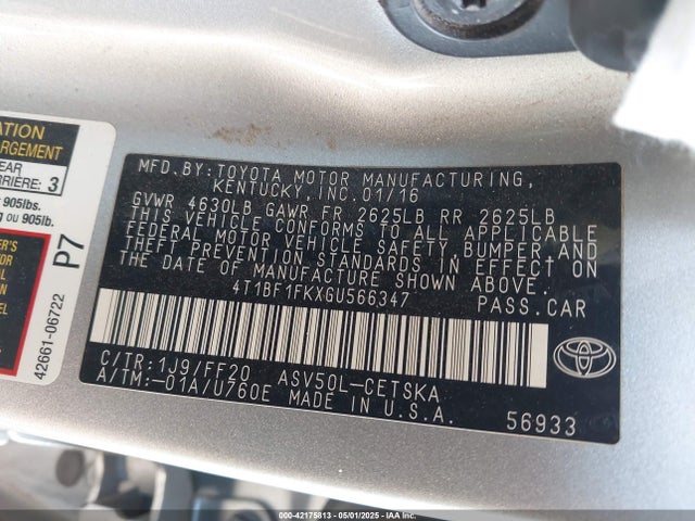 Toyota CAMRY SE 2016 4T1BF1FKXGU566347 Image 9