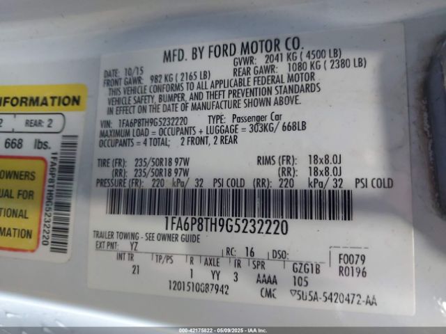 1FA6P8TH9G5232220 Ford Mustang Ecoboost