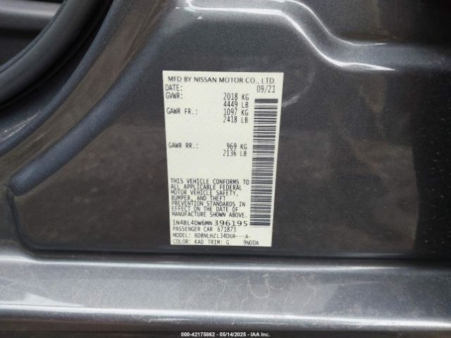 1N4BL4DW6MN396195 Nissan Altima Sv Intelligent Awd