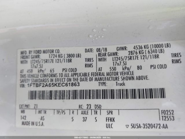 1FTBF2A65KEC61863 Ford F-250 Xl