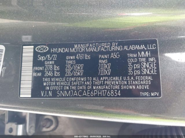 5NMJACAE6PH176834 Hyundai TUCSON SE