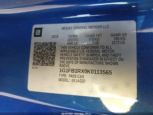 1G1FB1RX0K0113565 Chevrolet Camaro 1lt