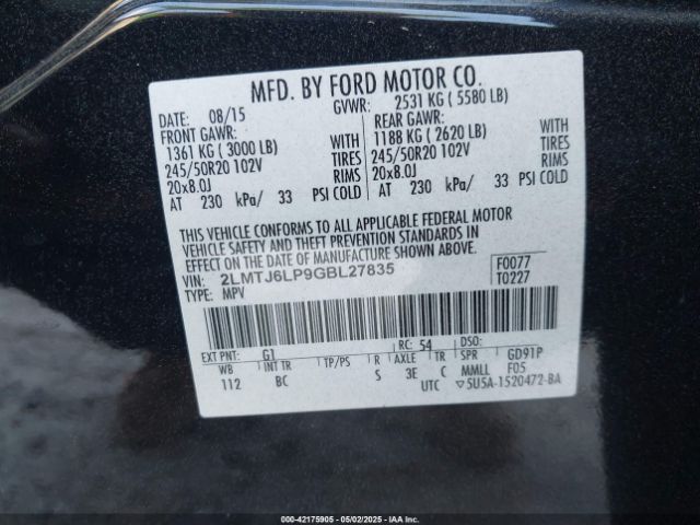2LMTJ6LP9GBL27835 Lincoln Mkx Reserve