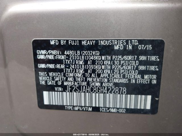 JF2SJAHC8GH422878 Subaru Forester 2.5i Limited