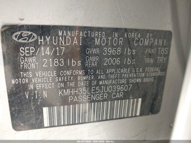 KMHH35LE5JU039607 Hyundai ELANTRA GT