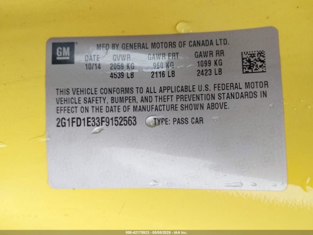 2G1FD1E33F9152563 Chevrolet Camaro 1lt