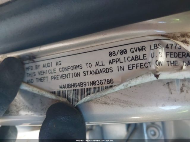 2001 AUDI A6 WAUBH64B91N036786 Photo 8