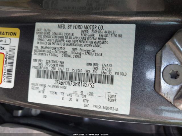 2017 FORD FUSION 3FA6P0H73HR142755 Photo 8
