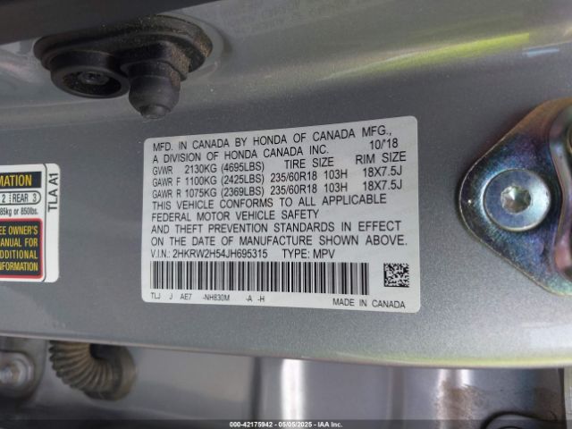 2HKRW2H54JH695315 Honda CR-V EX