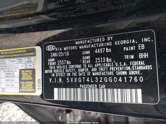 5XXGT4L32GG041760 KIA Optima Lx