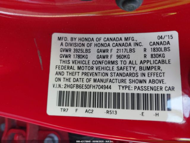 2HGFB6E50FH704944 Honda CIVIC SI