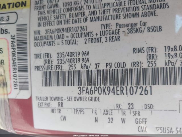 3FA6P0K94ER107261 Ford Fusion Titanium