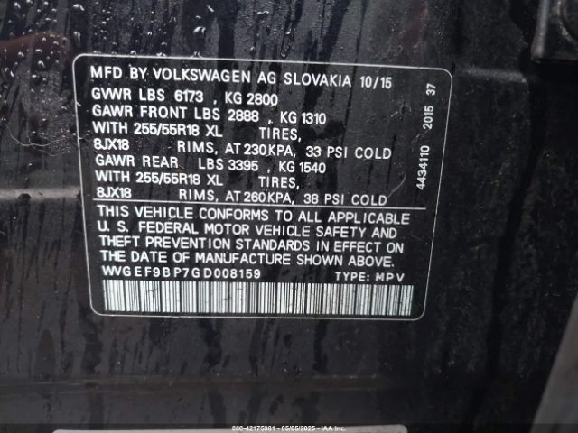 2016 VOLKSWAGEN TOUAREG WVGEF9BP7GD008159 Photo 8