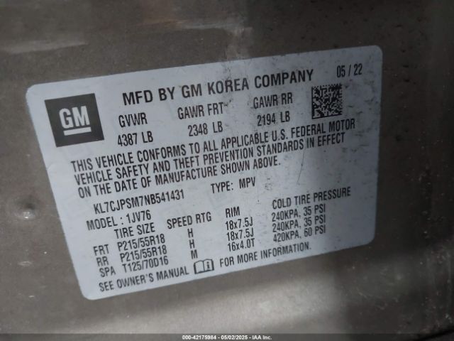 2022 CHEVROLET TRAX KL7CJPSM7NB541431 Photo 8