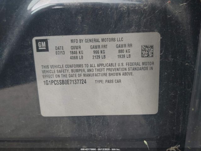 1G1PC5SB0E7137724 Chevrolet Cruze 1lt Auto