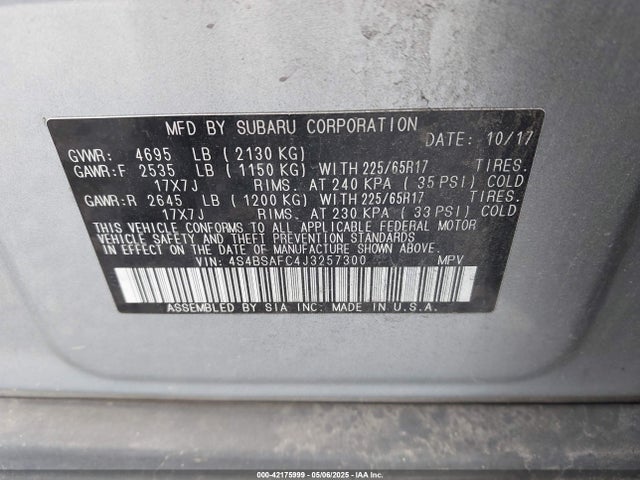 4S4BSAFC4J3257300 Subaru Outback 2.5i Premium