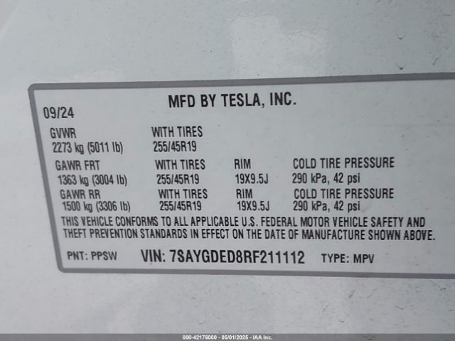 7SAYGDED8RF211112 Tesla Model Y Long Range Dual Motor All-wheel Drive/rwd