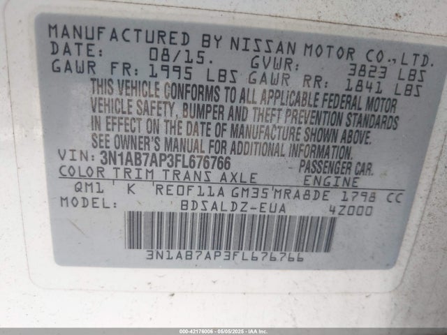 3N1AB7AP3FL676766 Nissan SENTRA SV
