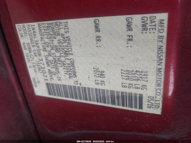 Nissan Altima 2016 1N4AL3AP3GN371021 Image 9
