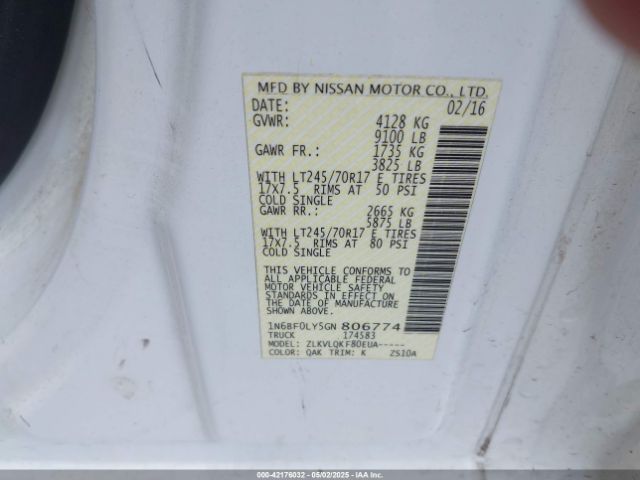 1N6BF0LY5GN806774 Nissan 2016