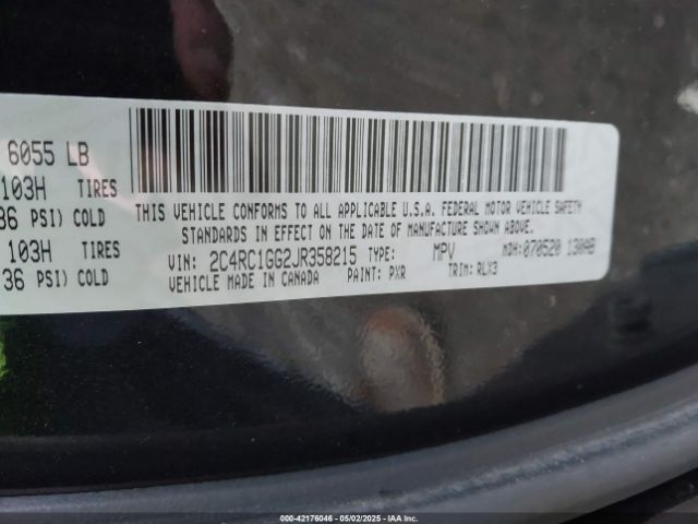 2C4RC1GG2JR358215 Chrysler Pacifica Limited