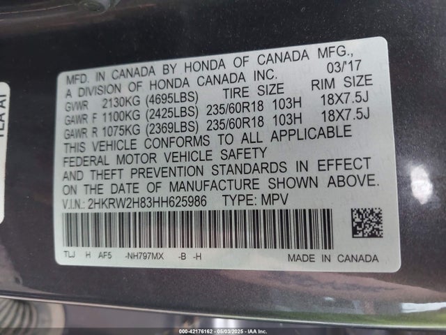 2HKRW2H83HH625986 Honda Cr-v Ex-l/ex-l Navi