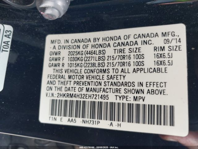 2HKRM4H32EH721495 Honda CR-V LX