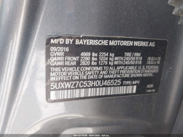 5UXWZ7C53H0U46525 BMW X3 Sdrive28i