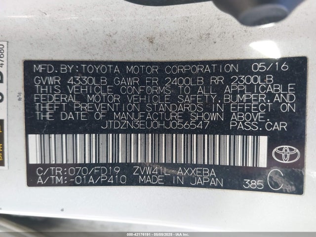JTDZN3EU0HJ056547 Toyota Prius V Two