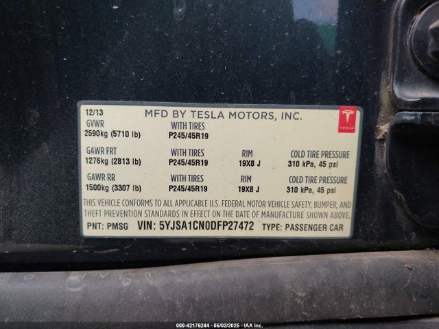 2013 TESLA MODEL S 5YJSA1CN0DFP27472 Photo 8