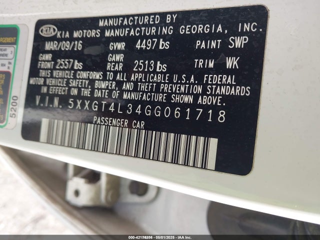 5XXGT4L34GG061718 KIA Optima Lx