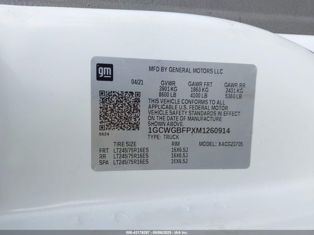 1GCWGBFPXM1260914 Chevrolet Express Cargo Rwd 2500 Extended Wheelbase Wt