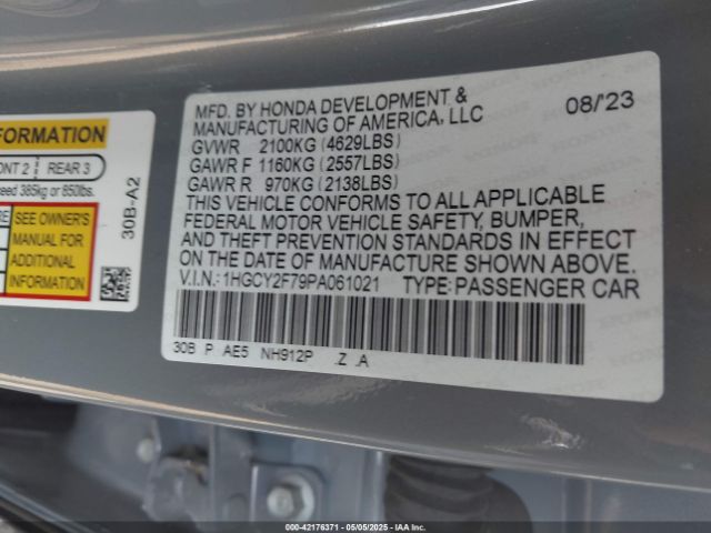 1HGCY2F79PA061021 Honda Accord Hybrid Sport-l